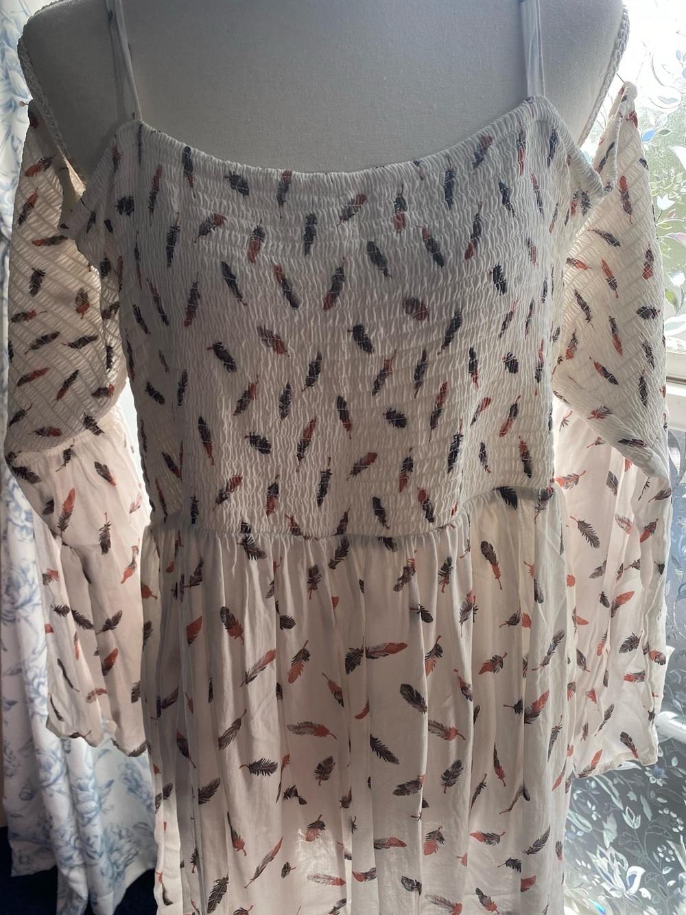 torrid White Smocked Top with feathers